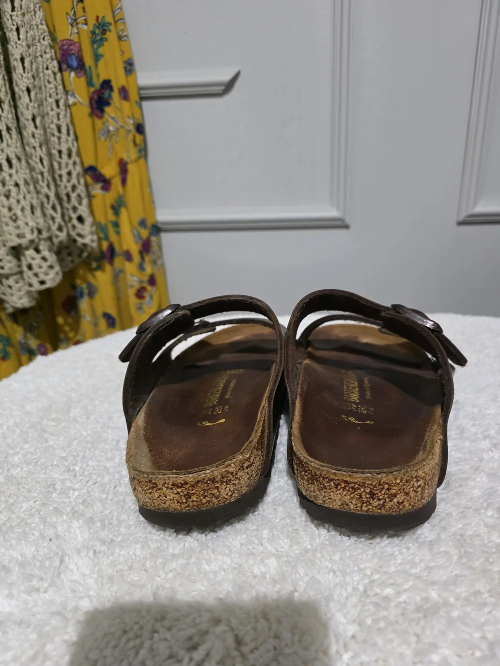 Birkenstock  Two-Strap Sandal in Brown with Copper Buckles
